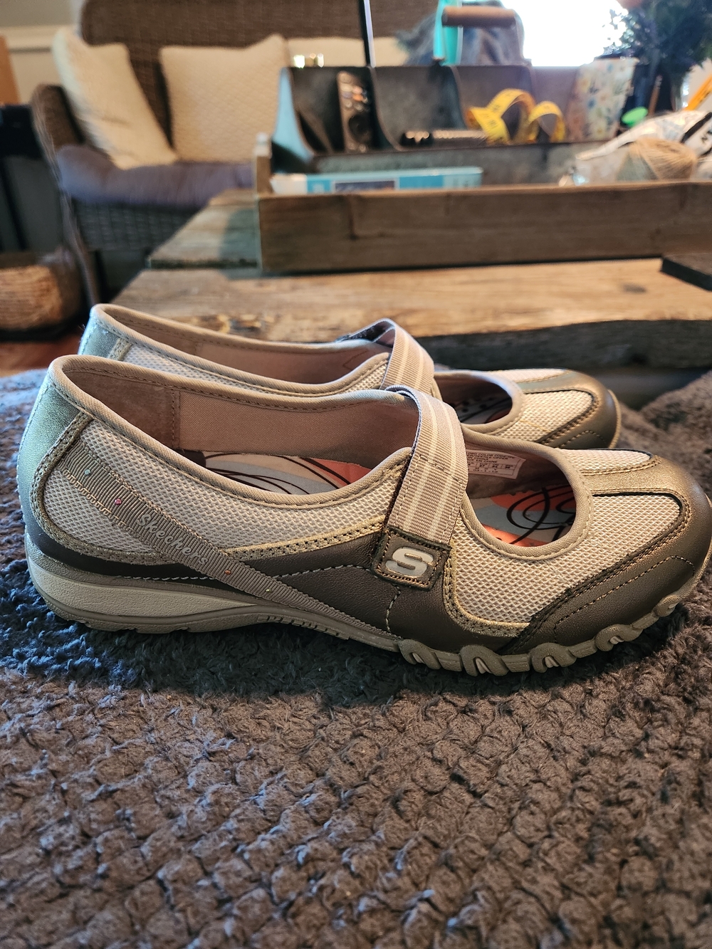 Skechers Mary Jane Sport Shoes in Metallic Silver & Light Beige - Picture 4 of 15